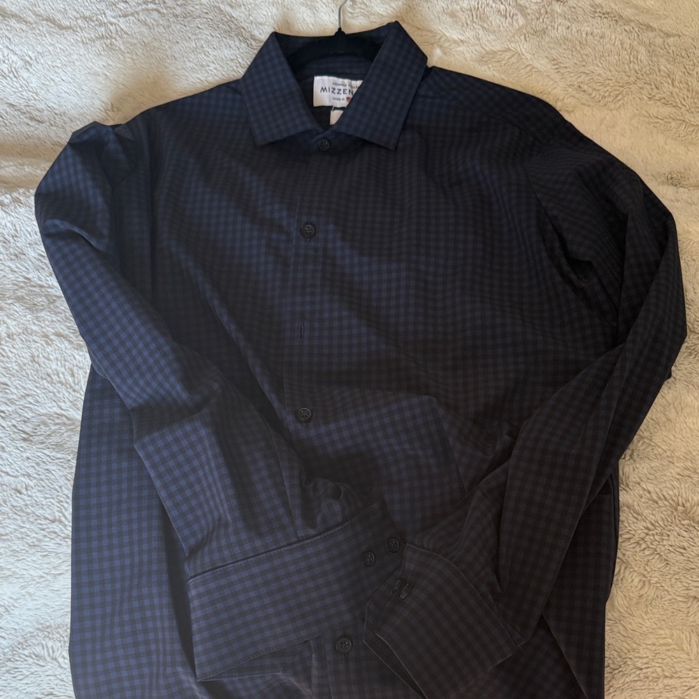 Mizzen+Main Dark Blue Checkered Dress Shirt